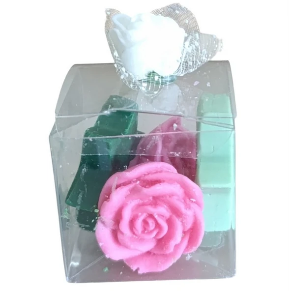 Gül ve yıldız görünümlü Kokulu yeşil pembe  Doğal Dekoratif  mum - Resim 2