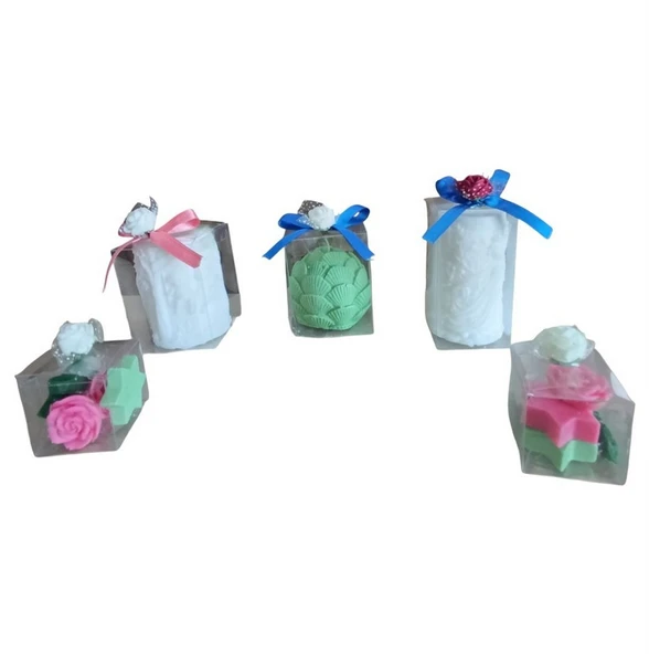 Taçlı prenses ıstiridye yıldız gül vesalıncak daki çocıklar figürlü Kokulu Doğal 5lı Dekoratif  mum - Resim 3