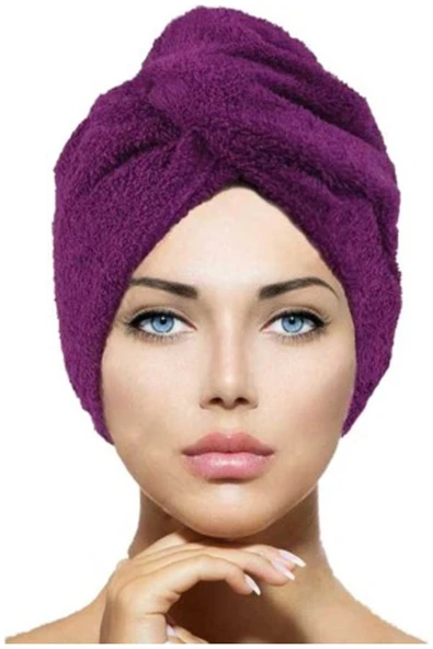 2 Adet Mor Mikrofiber Düğmeli Lastikli Banyo Pilaj Havuz Saç Bonesi Saç Havlusu - 2