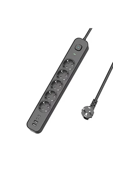 5 Prizli Akım Korumalı Uzatma Kablosu | 2xusb-a + 2xusb-c | 3680w - 2m Kablo