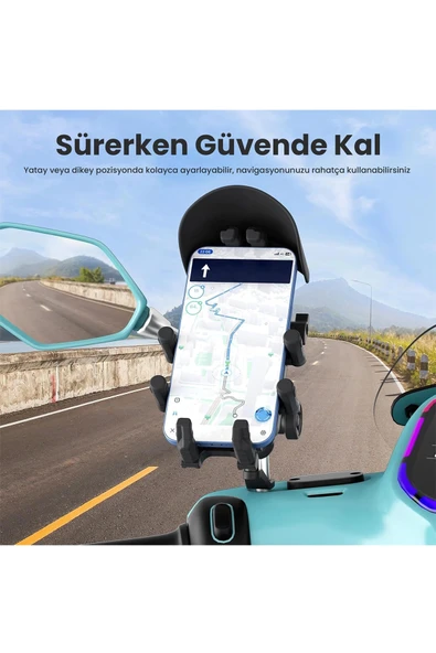 Ayna Bağlantılı Güneş Ve Yağmur Korumalı 360° Derece Ayarlanabilir Motosiklet Telefon Tutucu - Resim 5
