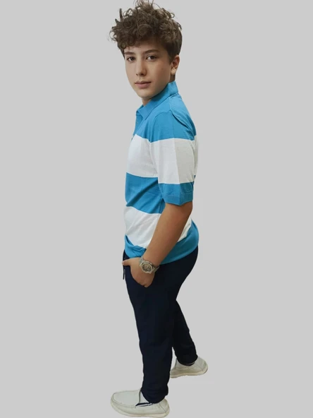 Erkek Beli Lastikli Bağcıklı Çakıl Taşlı  Patlı Lacivert Jogger Pantolon - 5