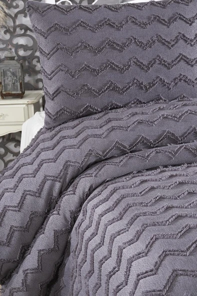 Çeyiz Diyarı Lumpa 2 Parça Tek Kişilik Pike Takımı Antrasit - Resim 2