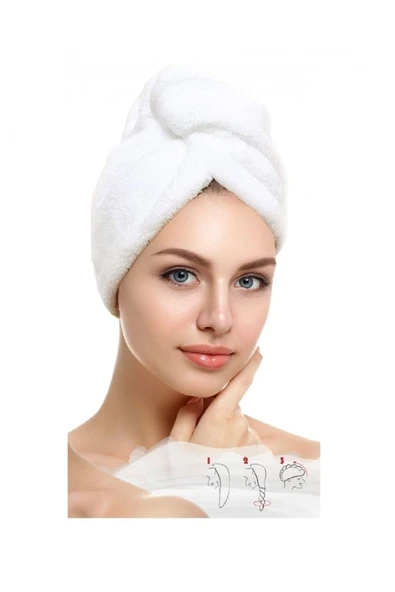1 Adet Beyaz Mikrofiber Düğmeli Lastikli Banyo Pilaj Havuz Saç Bonesi Saç Havlusu