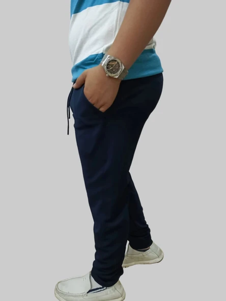 Erkek Beli Lastikli Bağcıklı Çakıl Taşlı  Patlı Lacivert Jogger Pantolon - 3