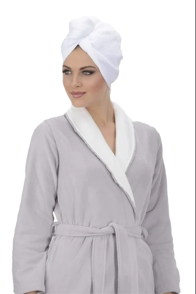 1 Adet Beyaz Mikrofiber Düğmeli Lastikli Banyo Pilaj Havuz Saç Bonesi Saç Havlusu - 3