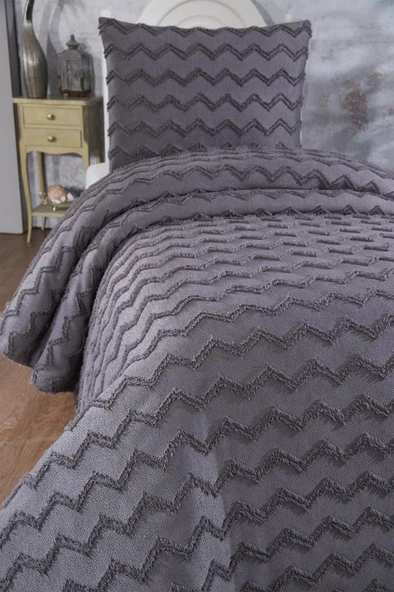 Çeyiz Diyarı Lumpa 2 Parça Tek Kişilik Pike Takımı Antrasit - Resim 6