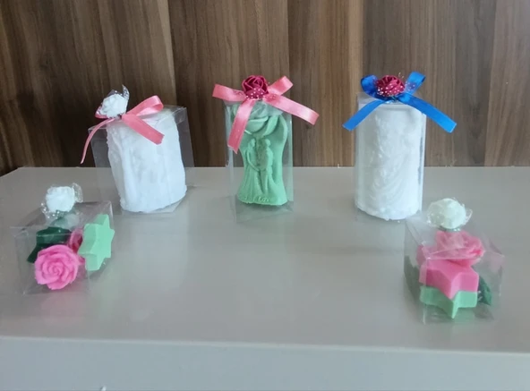 Taçlı prenses romantik aşıklar vesalıncakdaki çocıklar figürlü Doğal çoklu renk 5lı Dekoratif  mum - Resim 2