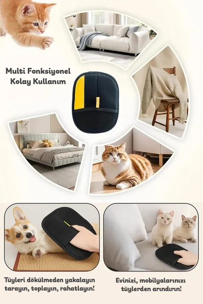 Kedi Köpek Tüy Toplama Eldiveni & Evcil Hayvan Masaj Tarağı 2'li Set - 5