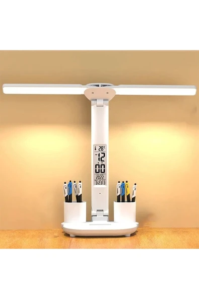 Led Dokunmatik Katlanabilir Masa Lambası Takvim Sıcaklık Saat Şarjlı Masa Lambası - Resim 2