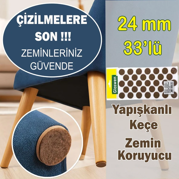 Yapışkanlı Yuvarlak Keçe Masa Sandalye Parke Zemin Ayak Koruyucu Kaydırmaz Keçesi 24 mm (33'LÜ PAKET) ürün görseli