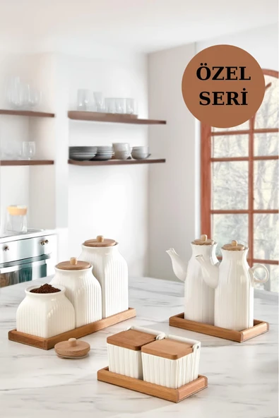 10 Parça Standlı Yağlık Baharatlık Tuzluk Takımı Çay Kahve Şeker Kavanozu Seti Yağdanlık Tuzluk Biberlik