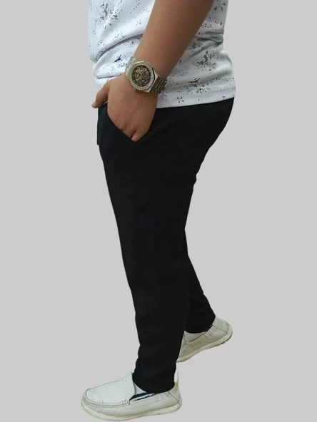 Erkek Beli Lastikli Bağcıklı Çakıl Taşlı  Patlı Siyah Jogger Pantolon - 3