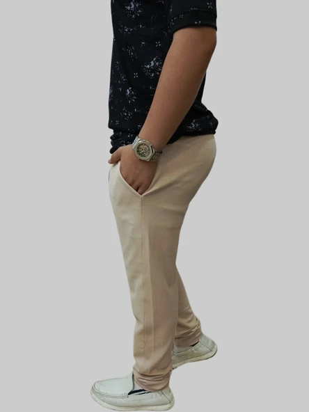 Erkek Beli Lastikli Bağcıklı Çakıl Taşlı Patlı Krem Jogger Pantolon - 5