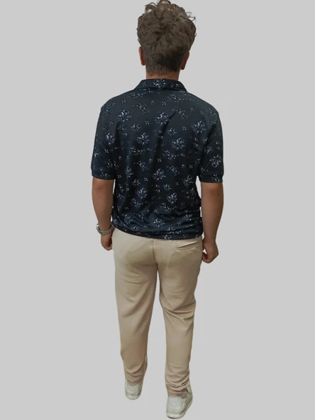 Erkek Beli Lastikli Bağcıklı Çakıl Taşlı Patlı Krem Jogger Pantolon - 4