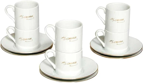 Kütahya Porselen Atatürk İmzalı 6 Kişilik 12 Parça Kahve Takımı, Altın, 90 ml ürün görseli