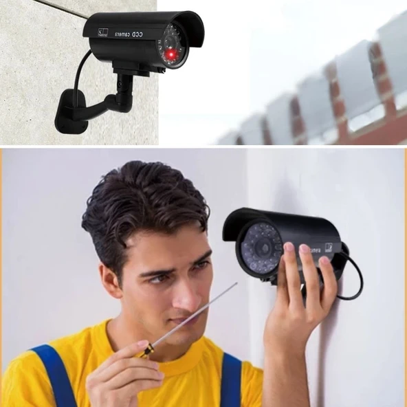 Petinka® Duvara Monte Edilebilen Kırmızı Işıklı Siyah Sahte Güvenlik Kamerası Fake Kamera - 7