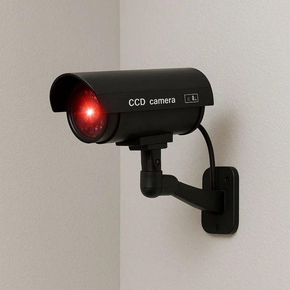 Petinka® Duvara Monte Edilebilen Kırmızı Işıklı Siyah Sahte Güvenlik Kamerası Fake Kamera - 4