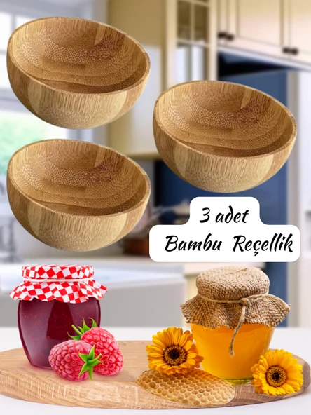 Mucit Home Bambu 3'lü Bambu Mini Lokumluk, Çerezlik, Sosluk & Reçellik - Resim 2