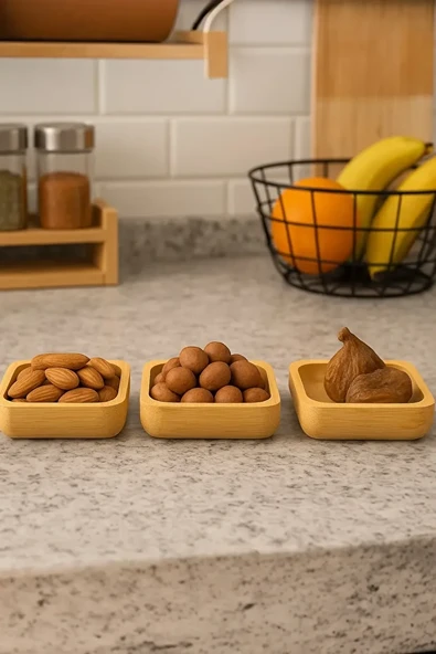 Mucit Home Bambu 3'lü Kare Çerezlik Reçellik Lokumluk ürün görseli 1