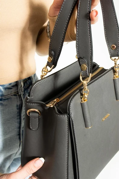 Kadın Kol Çantası Çapraz Askılı Omuz Çantası 24*20 Cm Suni Deri Mega Bag El Çantası Business - Resim 6