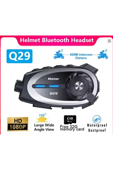 Q29 Motosiklet Kask Bluetooth Kulaklık Eşleşmeli 1080p Kamera Geniş Açı Su Geçirmez Intercom - 6