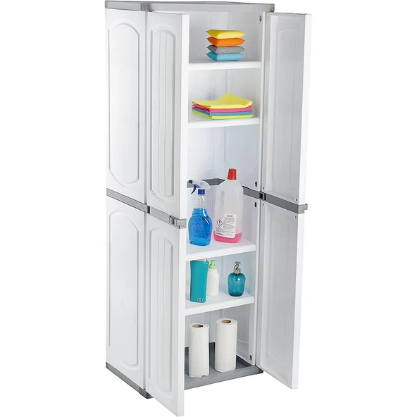 Omnipazar CLK-804 Plastik 4 Kapaklı Çok Amaçlı Banyo Dolabı Demonte Beyaz - 3