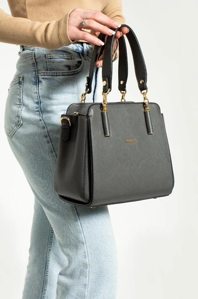 Kadın Kol Çantası Çapraz Askılı Omuz Çantası 24*20 Cm Suni Deri Mega Bag El Çantası Business - Resim 5