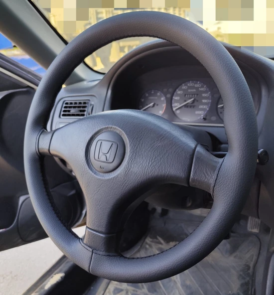 DİKİŞLİ DİREKSİYON KILIFI SİYAH DERİ SİYAH DİKİŞLİ HONDA CİVİC İES İÇİN ürün görseli