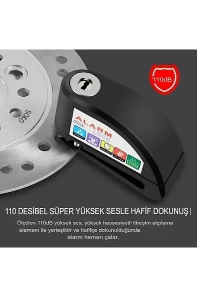Alarmlı Disk Kilidi Motorsiklet Scooter Bisiklet Sesli Alarm 110 Desibel Yüksek Ses - Resim 6