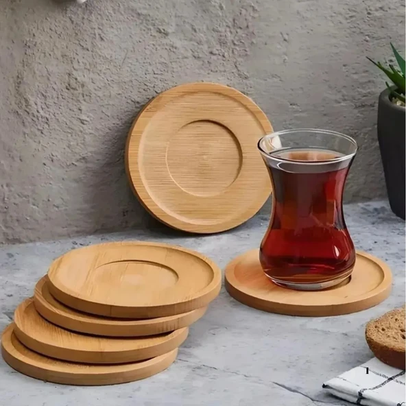 Mucit Home 6'lı Bambu Çay Tabağı Seti, Yuvarlak Bambu Çay Bardağı Altlığı - 3