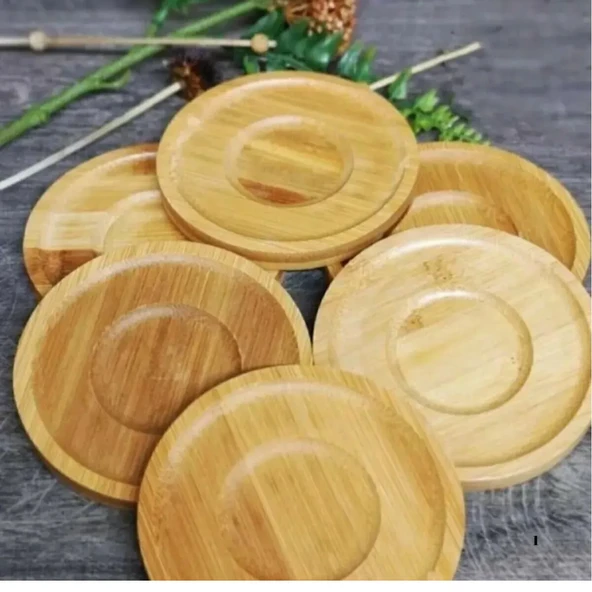 Mucit Home 6'lı Bambu Çay Tabağı Seti, Yuvarlak Bambu Çay Bardağı Altlığı - 2