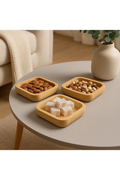 Mucit Home Bambu 3'lü Kare Çerezlik Reçellik Lokumluk - Resim 2