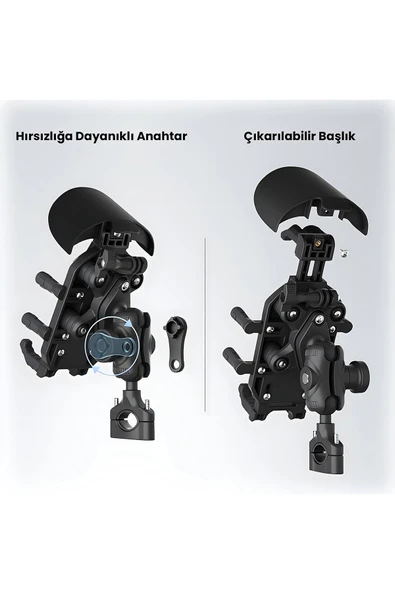 Gidon Bağlantılı Güneş Ve Yağmur Korumalı 360° Derece Ayarlanabilir Motosiklet Bisiklet Telefon Tutucu - Resim 3