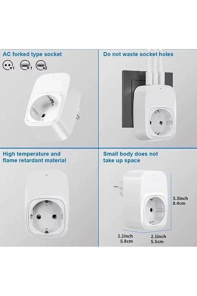 Tekli Yüksek Voltaj Korumalı Duvar Prizi 2x Type-c 1x Usb Çıkışlı Priz Grup Priz Çoğaltıcı Beyaz - 3