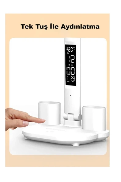 Led Dokunmatik Katlanabilir Masa Lambası Takvim Sıcaklık Saat Şarjlı Masa Lambası - 4