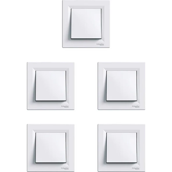 Schneider Electric Asfora Serisi Beyaz Tekli Anahtar 5li Paket Çerçeve Dahil ürün görseli 1