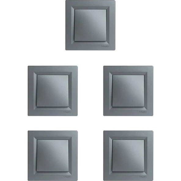 Schneider Electric Asfora Plus Tekli Anahtar Çelik Rengi 5li Paket Çerçeve Dahil ürün görseli