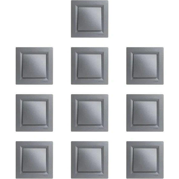 Schneider Asfora Plus Serisi Çelik Tekli Anahtar 10 Lu Paket Çerçeve Dahil ürün görseli 1