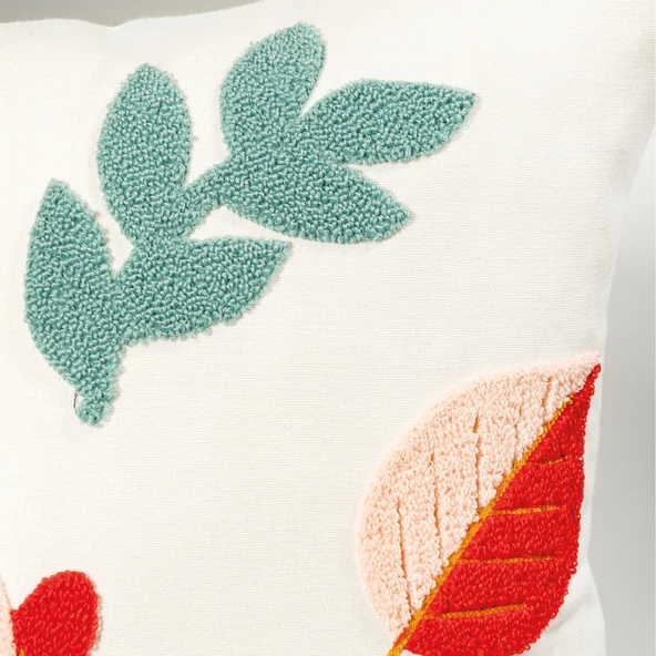 Beyaz Kumaş Punch Nakışlı Dekoratif Kırlent Kılıfı 45 X 45 Cm - Resim 2