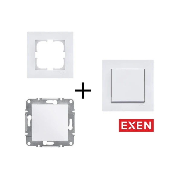 Exen Beyaz Modül+Kapak | Anahtar Çerçeveli - Resim 2
