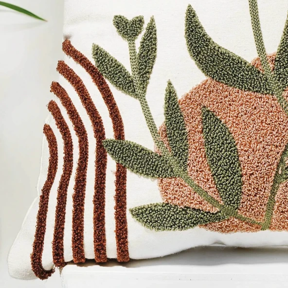 Beyaz Kumaş Punch Nakışlı Dekoratif Kırlent Kılıfı 45 X 45 Cm - Resim 3