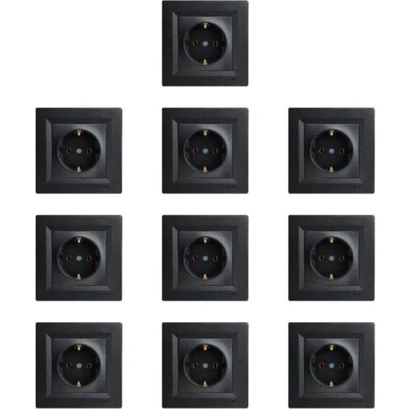 Schneider Asfora Plus Serisi Antrasit Topraklı Priz 10 Lu Paket Çerçeve Dahil ürün görseli 1