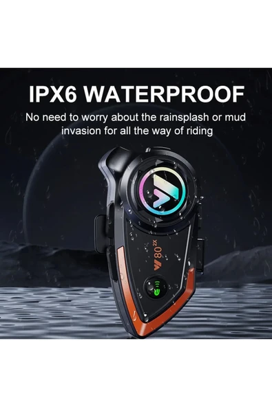 Yeni Model Y80-2x Motosiklet İntercom 2 Kişilik Bağlantı Rgb Işıklı Bluetooth Kulaklık Seti - Resim 5