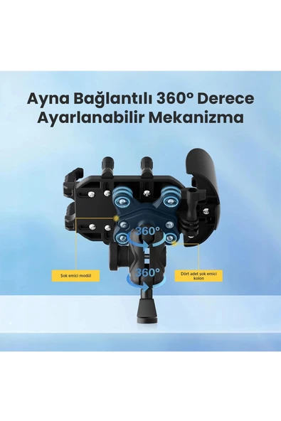 Ayna Bağlantılı Güneş Ve Yağmur Korumalı 360° Derece Ayarlanabilir Motosiklet Telefon Tutucu - 8