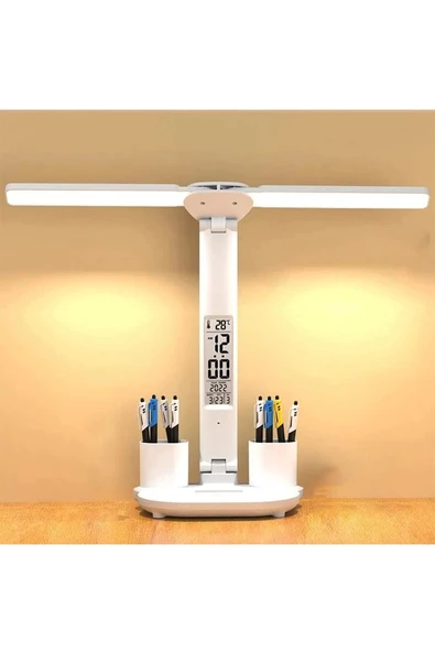 Led Dokunmatik Katlanabilir Masa Lambası Takvim Sıcaklık Saat Şarjlı Masa Lambası - 2