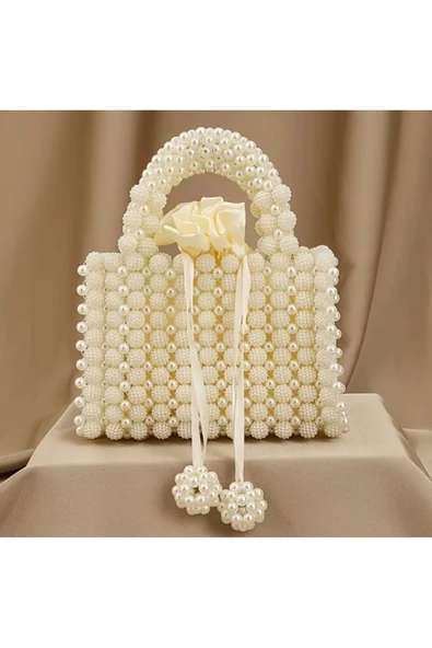 El Örmesi - İnci Zarafetiyle Özel Tasarım El Çantası- Günlük ,Özel Gün (Nikah,Düğün) ürün görseli