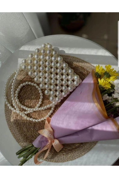 El Örmesi - İnci Detaylı Şık El Çantası- Günlük ,Özel Gün (Nikah,Düğün) - Resim 2