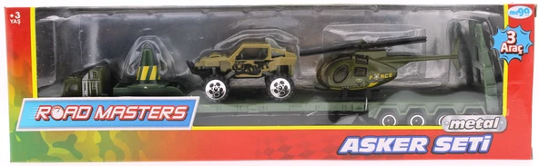 Tır Arazi Aracı ve Helikopterli Metal Askeri Araç Seti - 4