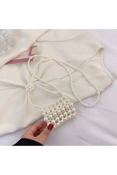 El Örmesi - İnci Şıklığıyla Mini Çapraz El Çantası- Günlük ,Özel Gün (Nikah,Düğün) ürün görseli